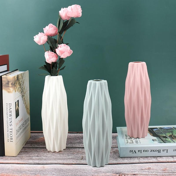 Flower Vase Decoration Home Plastic Vase White Imitation Ceramic Flower Pot Home Flower Arrangement Living Room Decorations