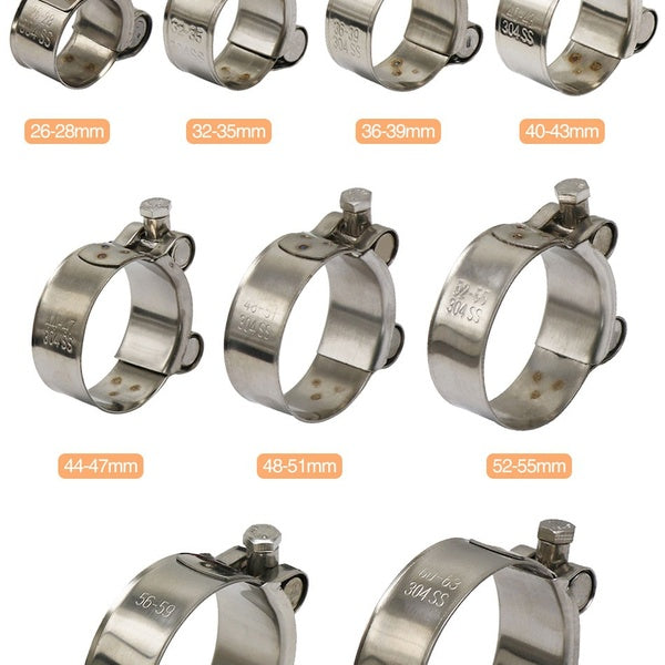 Motorcycle exhaust pipe clamp 304 stainless steel Single head heavy duty hose clip motorbike accessories