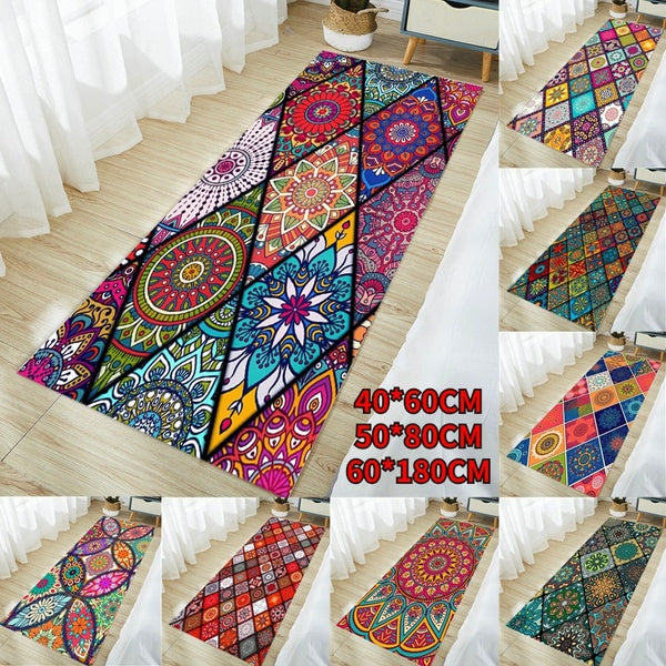 Non-slip Bohemian Style Floral Pattern Entrance Doormat Floor Mat Living Room Carpet Hallway Floor Rug Kitchen Mat Bathroom Rug