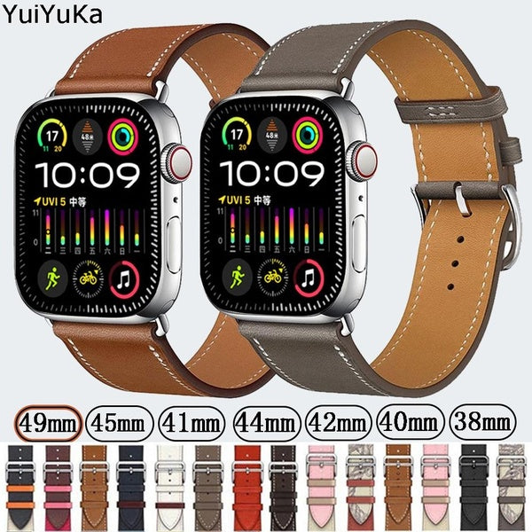 YuiYuKa Single Tour Leather Band for Smart Watch Ultra 2-Ultra 49mm 9 8 7 45mm 41mm 6 SE 44mm 40mm 38mm 42mm for Smartwatch Series 5 4 3 2 1, Strap S