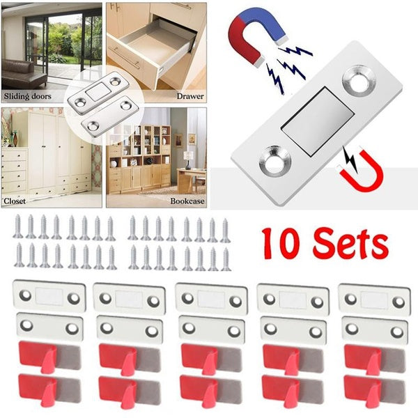 2-5-10 Sets Ultra-thin Strong Magnetic Door Lock Stainless Steel Punch-free Invisible Cabinet Door Magnetic Suction Wardrobe Cabinet Drawer Furniture