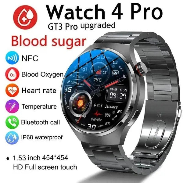 2024 GPS Smart Watch Men for GT4 Pro 454*454 HD Screen Heart Rate Bluetooth Call NFC IP68 Waterproof Blood Sugar Smartwatch Women