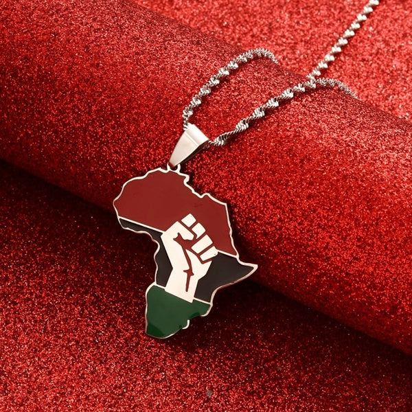 Carte africaine poing symbole pendentif colliers cartes afrique Black Lives Matter chaînes bijoux