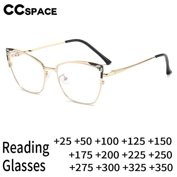 Cat Eye Reading Glasses Art Prescription Glasses R57253ww New Fashion Women's Diamond Optical Glasses +50+75+100+125+150+175+200+250+275+300+325+350