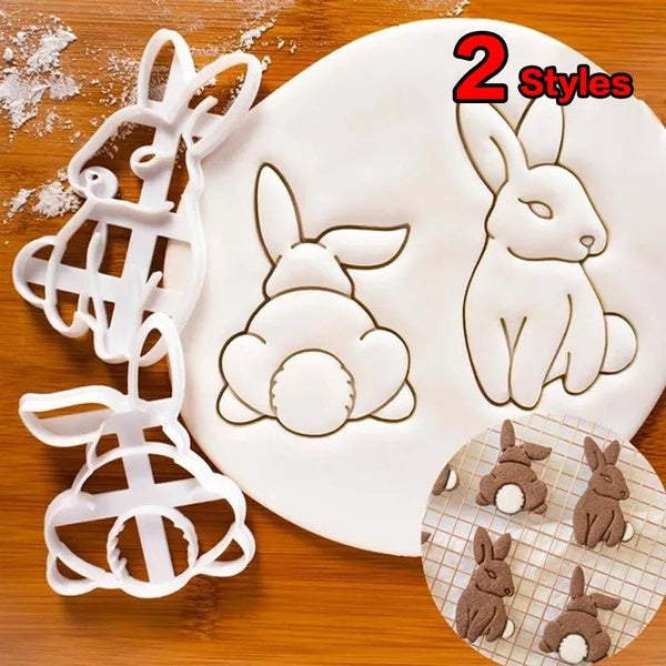 2 Styles Rabbit Biscuit Mould Bunny Cookie Cutter Baking Embossing Tool for Sugar Cookie Dough Cutting Cake Decoration