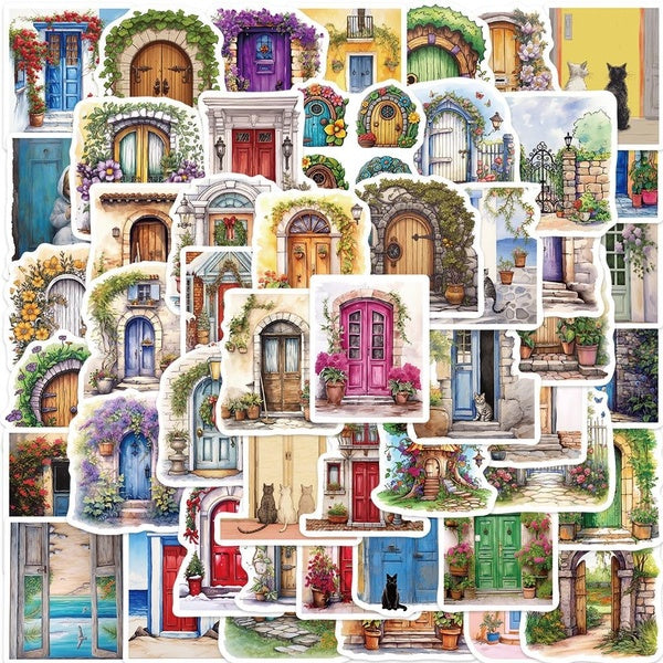 10-50Pcs Flower Door and Cat Stickers Cartoon Art Graffiti Stickers for DIY Luggage Laptop Skateboard Motorcycle Bicycle Stickers