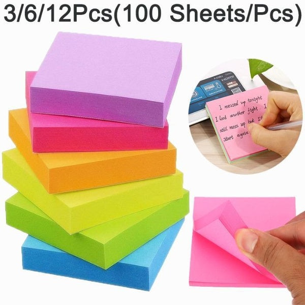 3-6-12Pack Multicolor Memo Pad Sticker Paper office Stationery 100 Pages Pocket Notepad sticky Notes