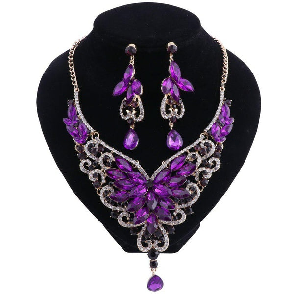 Women Bridal Crystal Choker Statement Necklace Earrings Wedding Party Dress Gifts Jewelry Set