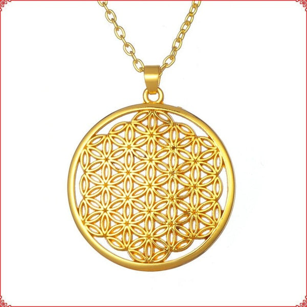 1pc Flower of Life Buddhist Necklace Long Chain Seed of Life Sacred Geometry Jewelry Fleur De Vie Yoga Namaste Necklace