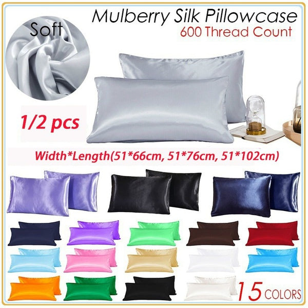 Pure Mulberry Silk Pillowcase Standard Thread Count for Hair and Skin Hypoallergenic Soft Breathable Both Sides Silk Pillow Case