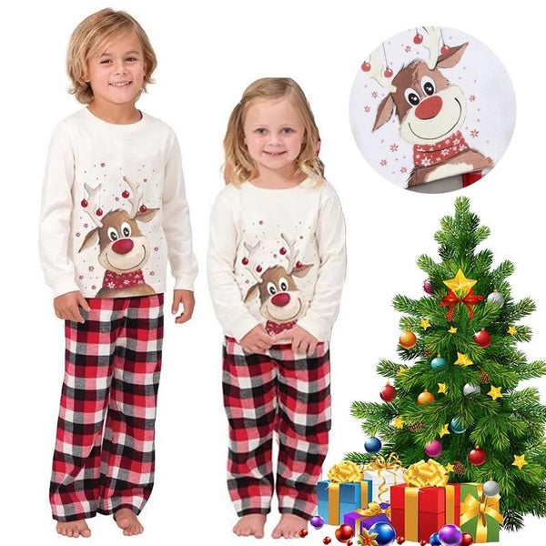 Kid Christmas Elk Pajamas Set Boys And Girls Pjs Toddler 2 Piece Sleepwear Long-Sleeve Top And Bottom Pajama Set
