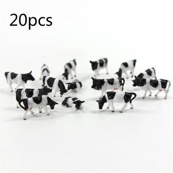 20pcs HO Scale Painted Black and White Cows Farm Animals Model Cows 5 Different Poses 1:87 Model Building Train Railway Scene Kit