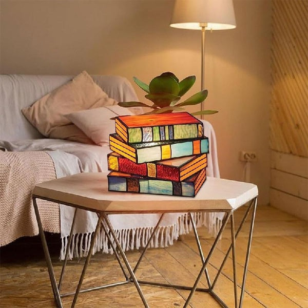 Stacked Books Lamp Resin Handicraft Decor Vintage Reading Book Table Lamp Stained Glass Desk Reading Light Nightstand Desk Lamps