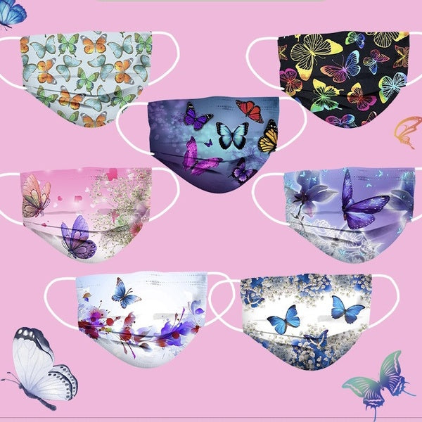 Adults Masks Beautiful Flower Mascarillas Masque Prints Halloween Cosplay 3 -layer Disposable Face Mask