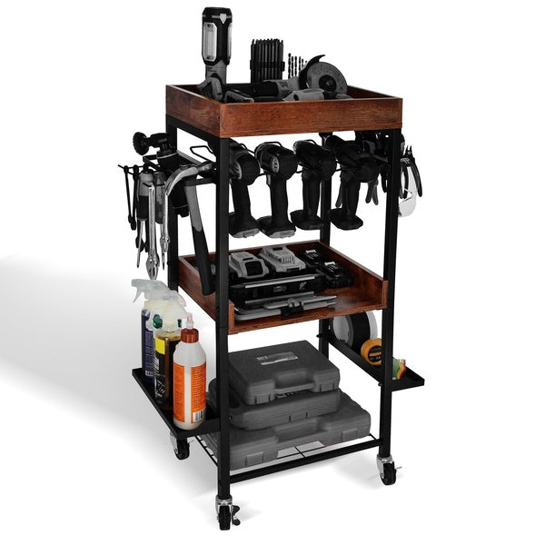BISupply Rolling Tool Cart - 4 Tier Garage Tool Storage for Wireless Power Drill