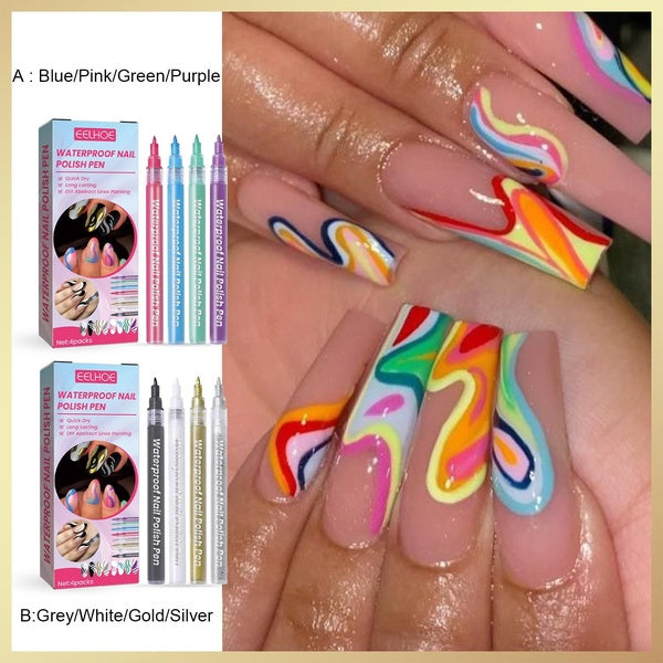 Waterproof Acrylic Nail Art Pens,4 Colors