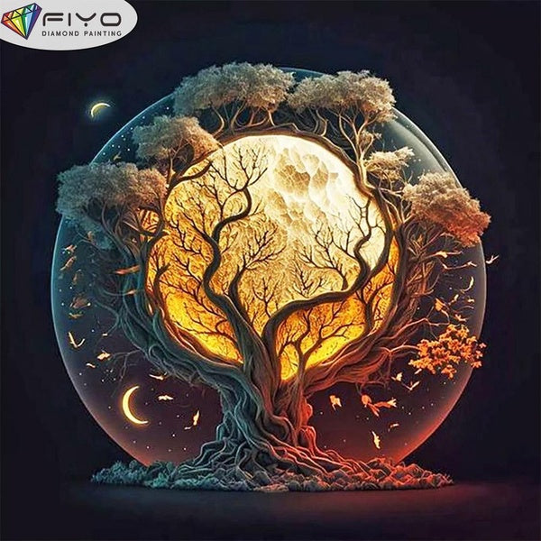 FIYO DIY 5D Moon Tree Diamond Painting Full Drill with Number Kits Home and Kitchen Fashion Mosaic Diamond Painting Canvas Wall Decoration Gift Craft