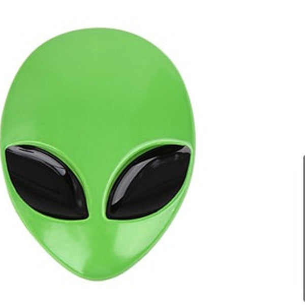 Green 3D Alien Head Shaped Metal Car Body Decorative Emblem Badge Decal Sticker