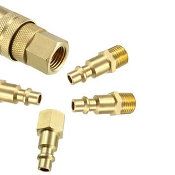 Air Coupler and Plug Kit, 1-4-Inch NPT, Industrial Type D, Brass Air Quick Connect, Air Hose Fittings, Air Compressor Accessories 5pcs