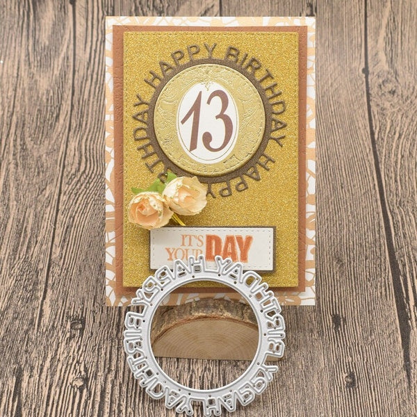 Happy Birthday Letter Circle Metal Cutting Dies Words for Scrapbooking Album Birthday Card Making Paper Embossing Die Cuts