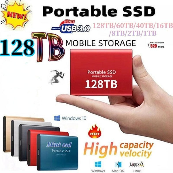 Stockage De Masse Externe SSD USB128TB-60TB-40TB-16TB-8TB-2TB-1TB À Haute Vitesse, Interface Originale Pour Ordinateur Portable For Laptops 128tb,har