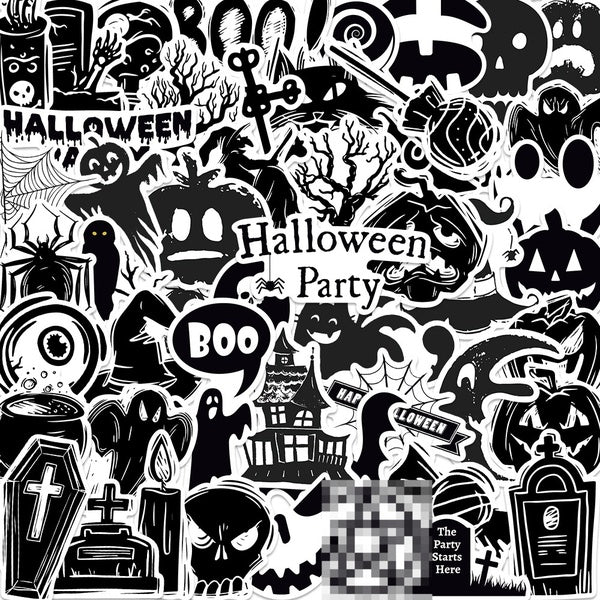 10-50Pcs Black and White Goth Stickers Halloween Party Stickers Creepy Graffiti Kids Toy Skateboard Car Motorcycle Bicycle Sticker Decals