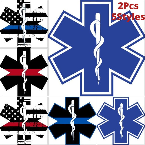 Star Of Life EMS Thin Blue Line Style Window Decal