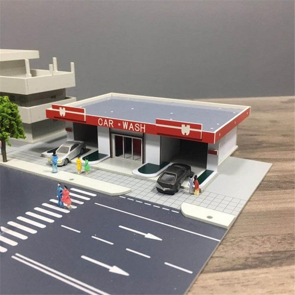N Scale Model Building Car Wash Shop 1:150 Mini Assembled Car Wash House Plastic Building Train Railway Scene Accessories Matron Inn