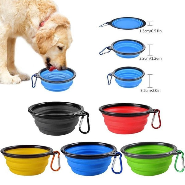 350ML Dog Collapsible Bowl Folding Silicone Pet Travel Bowls Food Water Feeding BPA Free Foldable Cup Dish With Carabiner (1Pc)
