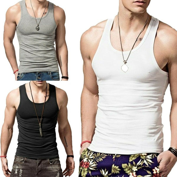 MENS VESTS 100% Cotton TANK TOP SUMMER TRAINING GYM TOPS PACK PLAIN S-3XL