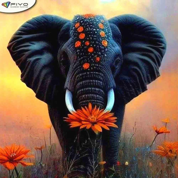 FIYO Elephant DIY 5D Diamond Painting Full Drill with Number Kits Home and Kitchen Fashion Cross Stitch Embroidery Paintings Canvas Pictures Wall Dec