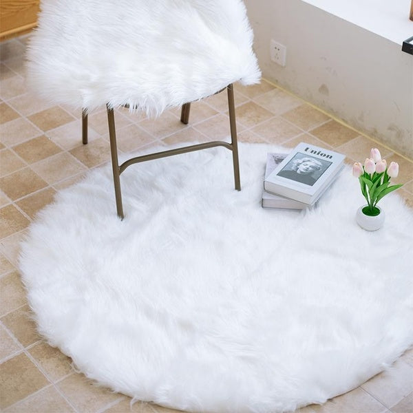 Plush Throw Round Rug Office Computer Chair Cover Faux Fur Cozy Shaggy Floor Mat Christmas Tree Area Rugs Home Decor Super Soft Carpets Kids Play