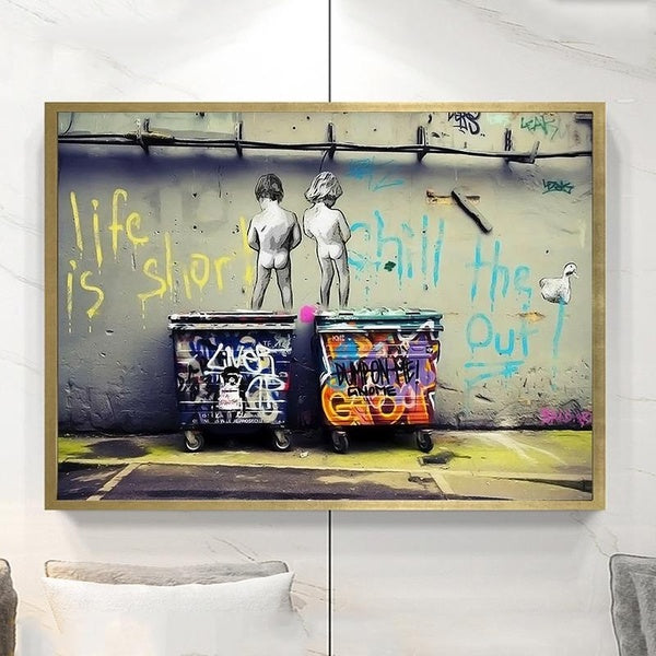 Banksy chill the duck out Graffiti Urban Grunge Fashion Banksy style Canvas Wall Art Print Posters and Prints Paintings Wall Art Wall Decor Home - No