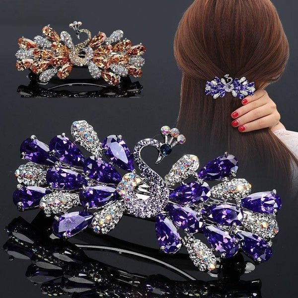 Women's Animal Crystal Peacock Hairpin Large Ponytail Spring Chuck Hairpin Headdress Rhinestone Headdress Ladies Hair Accessories Matron Inn
