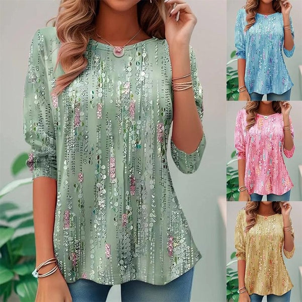 Women's O-neck Fashion Shirts Casual Blouses Floral Printed Long Sleeve Loose Comfortable Tops Plus Size S-5XL
