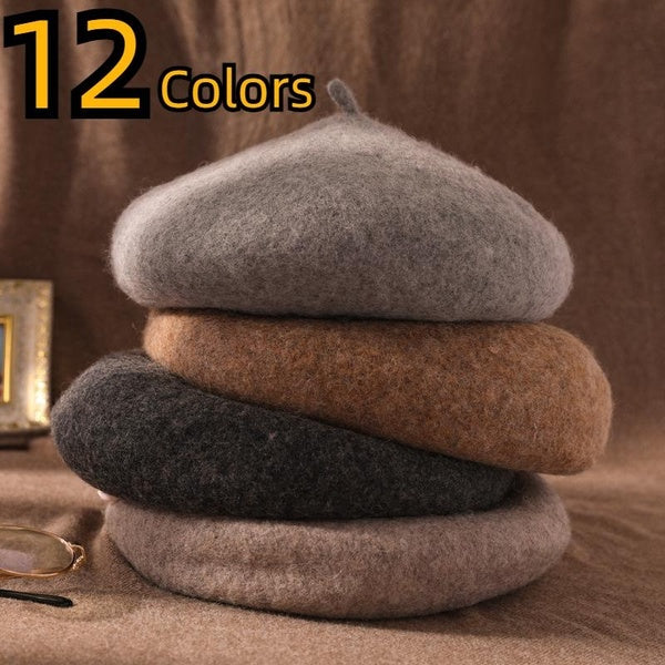 Béret en laine polyvalent d'automne et d'hiver: chapeau d'artiste décontracté en laine rétro pour femme