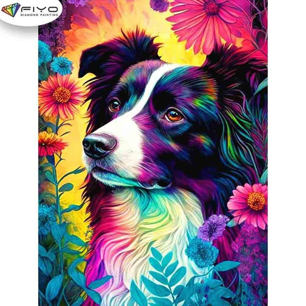 FIYO Dogs and Flowers Diamond Painting Kits For Adults DIY 5D Diamond Mosaic Diamond Painting Home and Kitchen Fashion Canvas Pictures Wall Decoratio