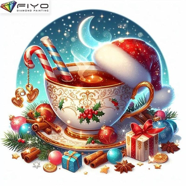 FIYO Christmas Mugs DIY 5D Diamond Painting Full Drill with Number Kits Home and Kitchen Fashion Mosaic Diamond Painting Canvas Wall Decoration Gift