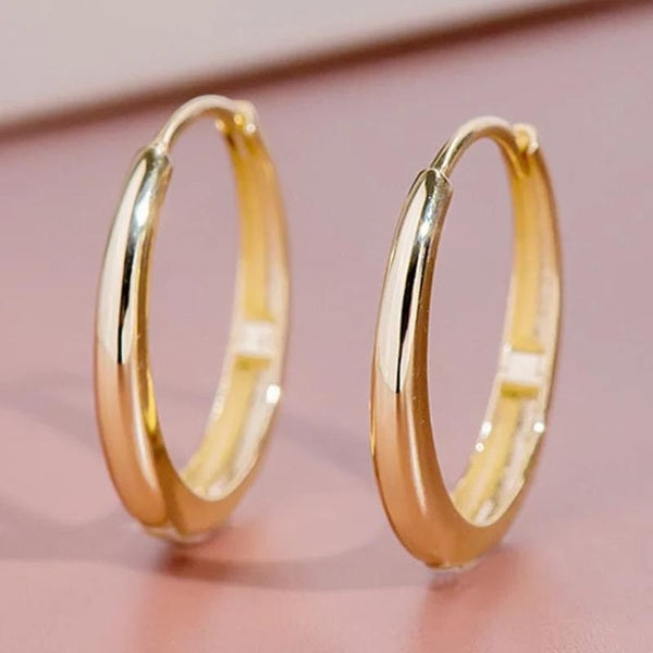 1 Pair Simple Gold Plated Oval Hoop Earrings for Women Minimalist Accessories Matron Inn