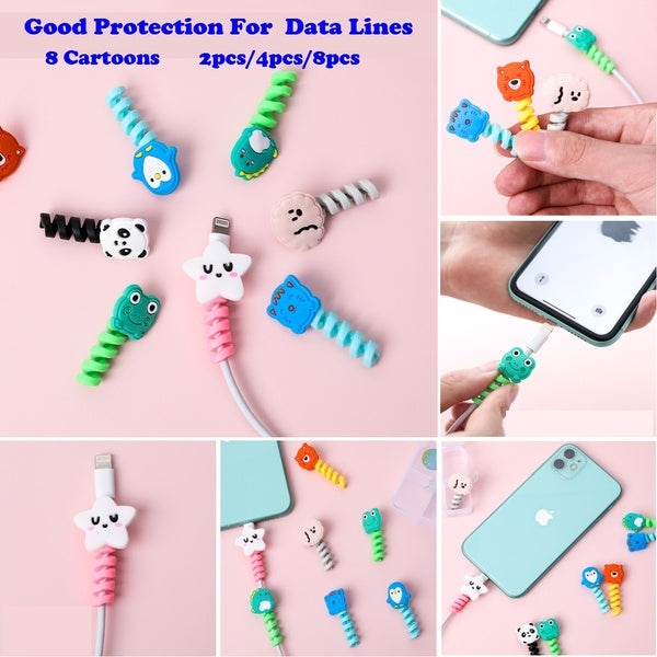 8 StylesCartoon Animal Mobile Phone Charging Cable Protection Case Data Cable Anti-break Protection Creative Screw Line Biter