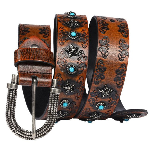 Vintage Genuine Leather Metal Punk Men Jeans Studded Belt Cowboy Western Strap Cinturon Ceinture Homme Belts