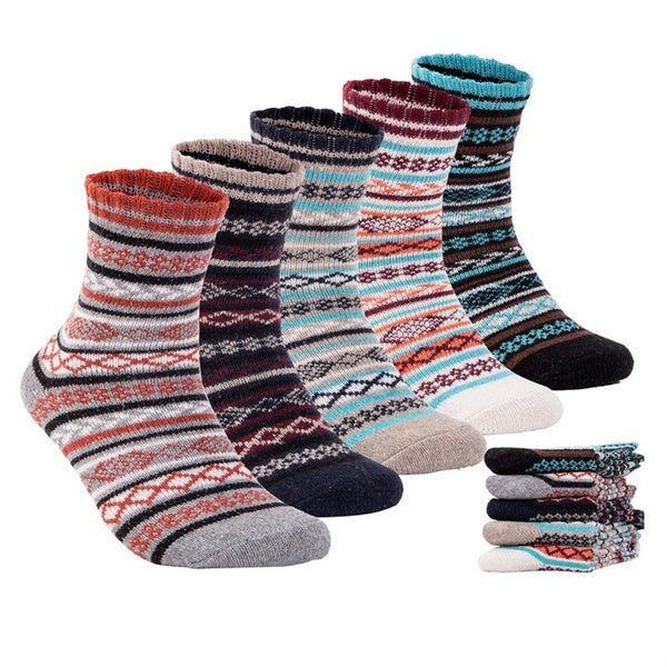 1-5 Pairs Mens Wool Socks Thick Thermal Hiking Winter Warm Boot Heavy Soft Cozy Socks Thermal Stripe Wool Crew Socks for Cold Weather