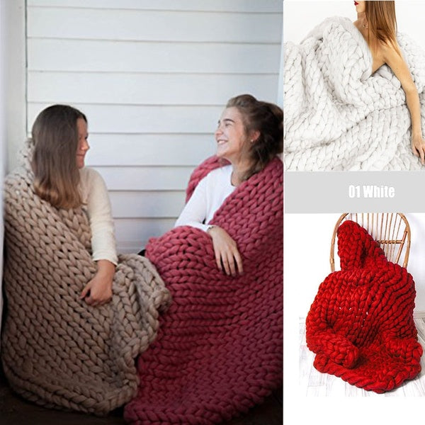 100cm*120cm Chunky Knitted Blanket Thick Yarn Merino Wool Bulky Knitting Throw