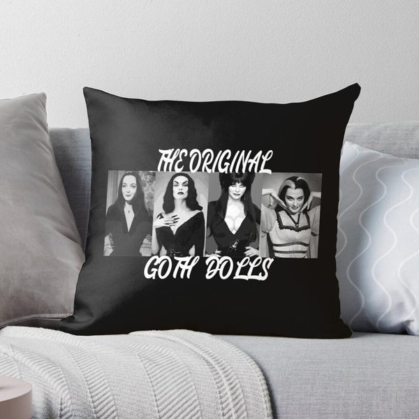 The Munsters - The Original Goth Dolls Vampira Morticia Adams Lily Munster Bride Of Frankenstein Gothic Halloween Pattern Cushion Cover Throw Pillow