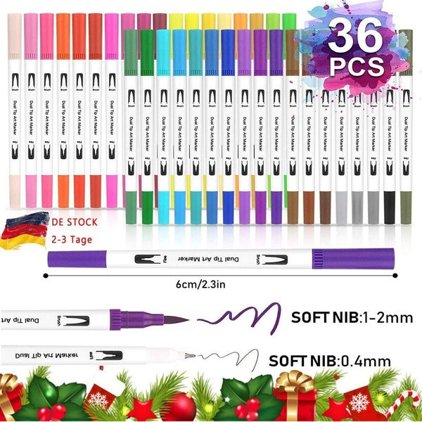 36-Color Dual Brush Pen Watercolor Double Felt-Tip Pen for Paper DIY