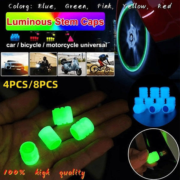 4-8-12-20pcs Universal Fluorescent Luminous Tire Valve Stem Caps Car Tire Valve Caps Car Wheel Hub Glowing Dust-Proof Decorative Covers Glow In The D