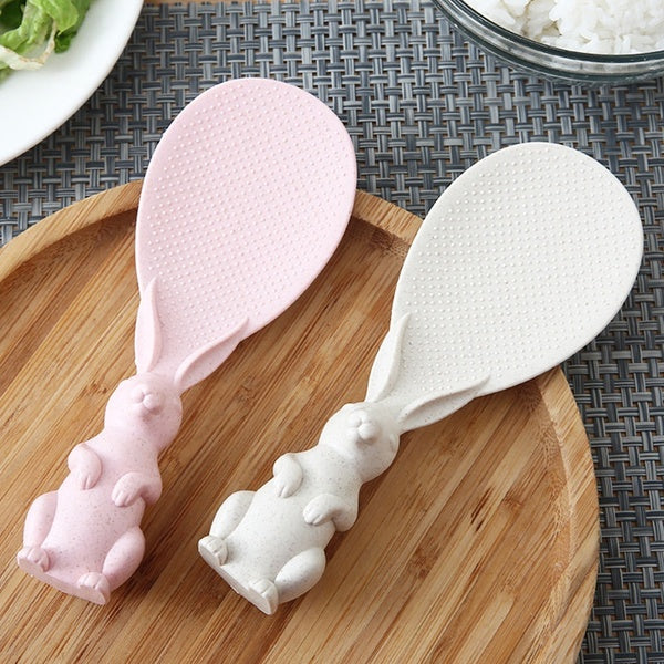 Nouveau mignon paille de blé dessin animé debout lapin forme spatule cuillère antiadhésive riz cuillère riz pagaie soupe Sauce riz Scoop