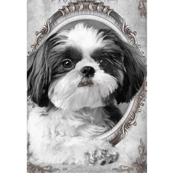 5D DIY diamond painting Shih Tzu dog pattern Cross Stitch square diamond mosaic animal pet embroidery black and white wall decor
