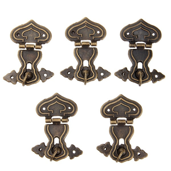 5Pcs 63x48mm Antique Metal Lock Decorative Hasps Hook Gift Wooden Jewelry Box Padlock With Screws Vintage Furniture Hardware