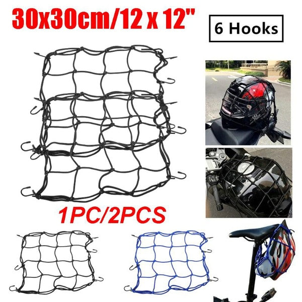 1-2PCS 30x30cm-12x12" Motorcycle Helmet Cargo Net Luggage Thicken Netting with 6 Hooks for Motorcycle Bike ATV